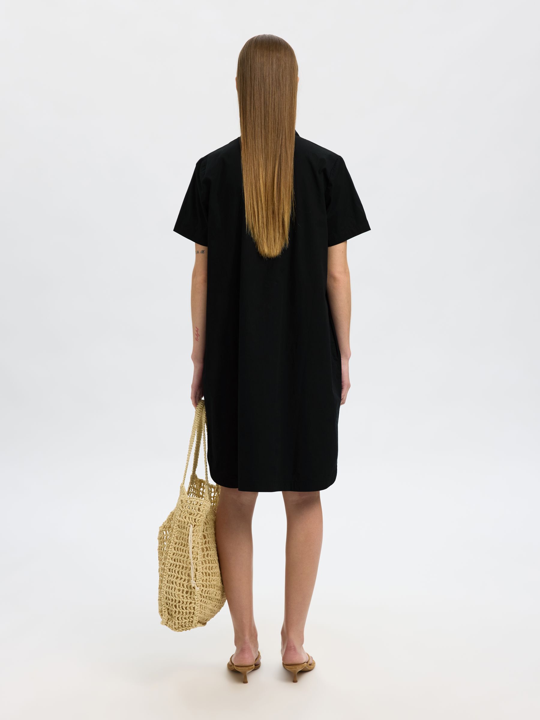 BAUMWOLL MINIKLEID, Black, highres