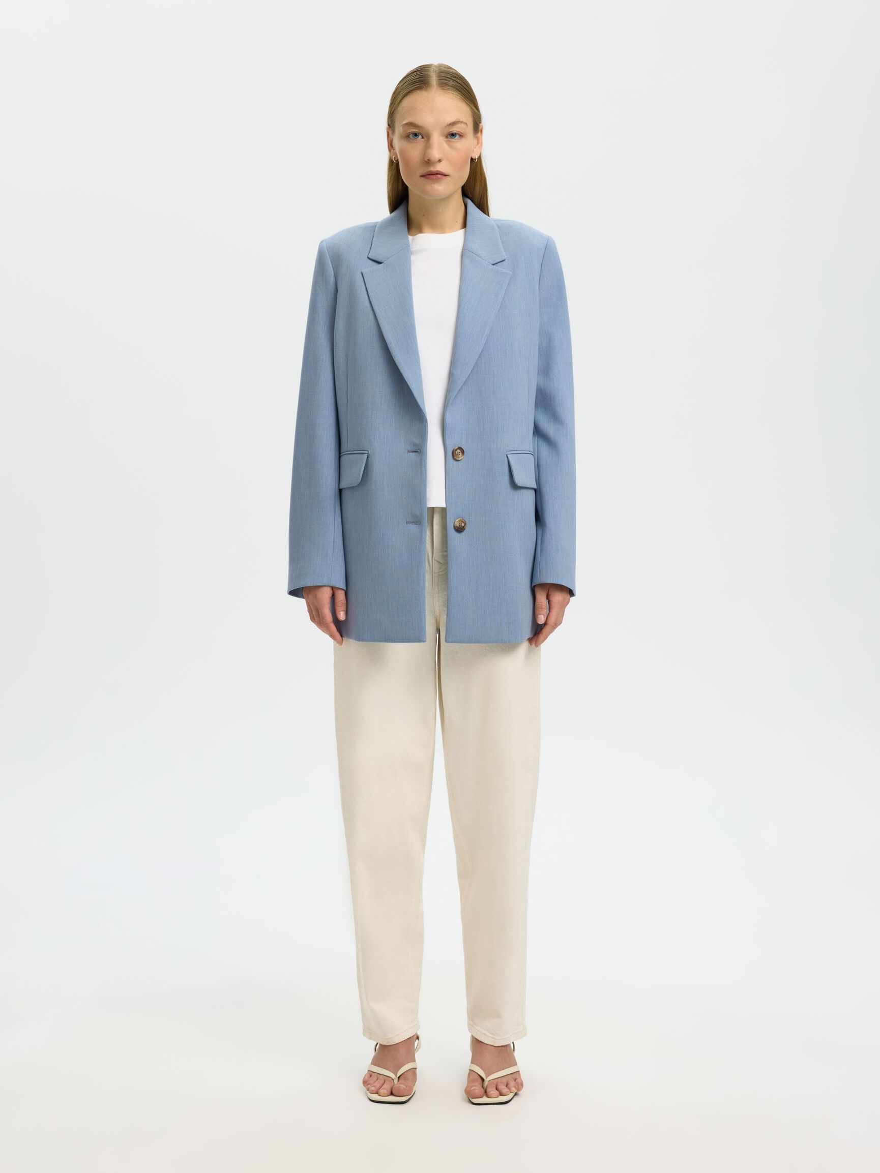 RELAXED FIT BLAZER, Dusty Blue, highres