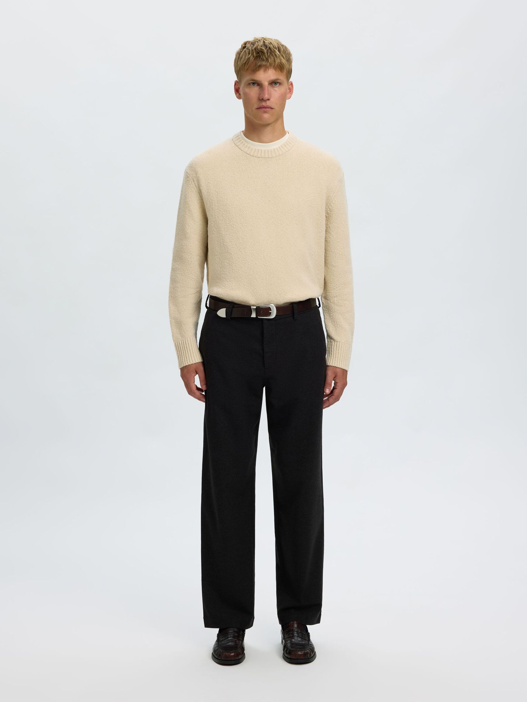 RELAXED FIT  KNITTED PULLOVER, Oatmeal, highres