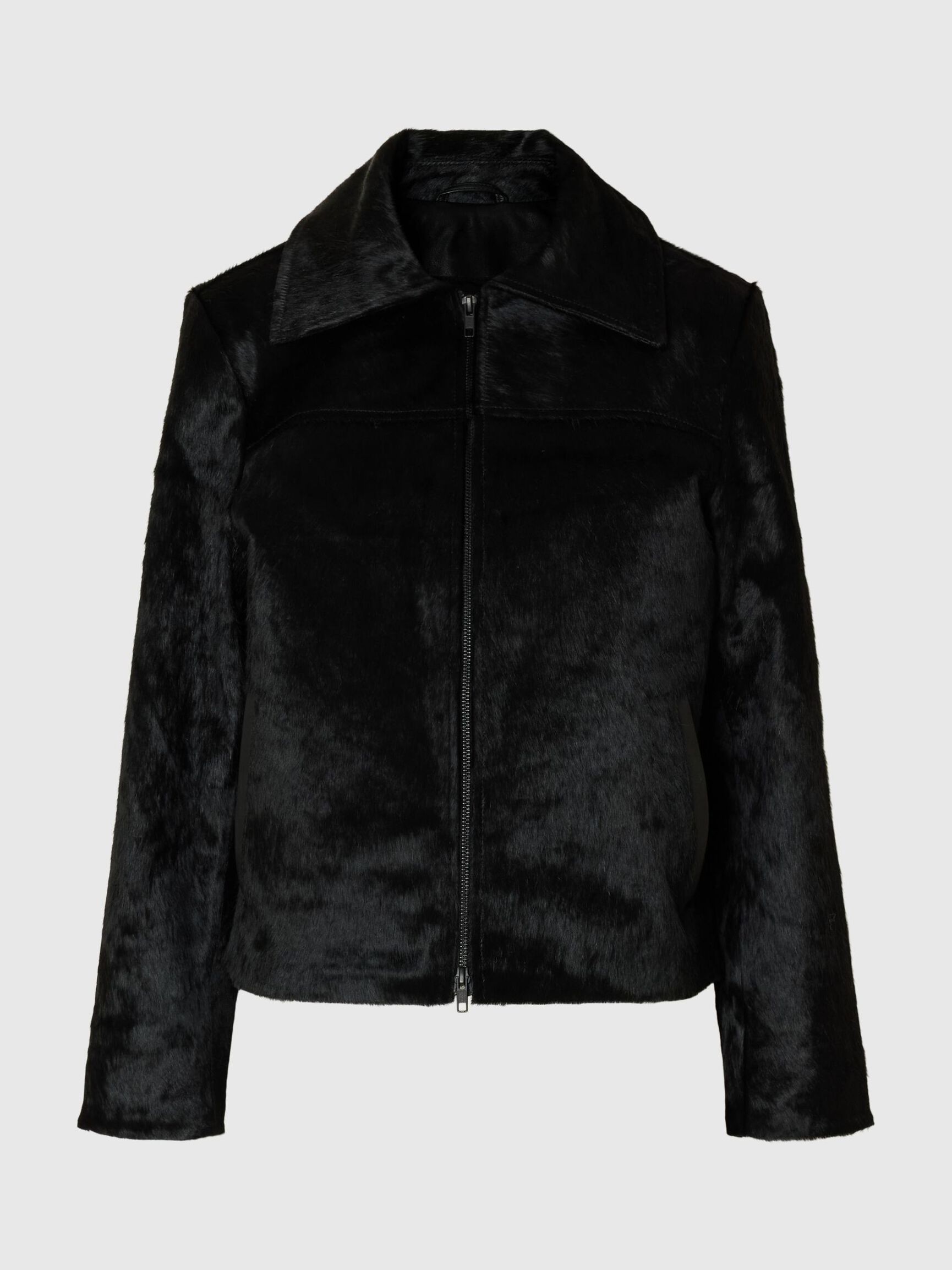100% COW LEATHER JACKET, Black, highres