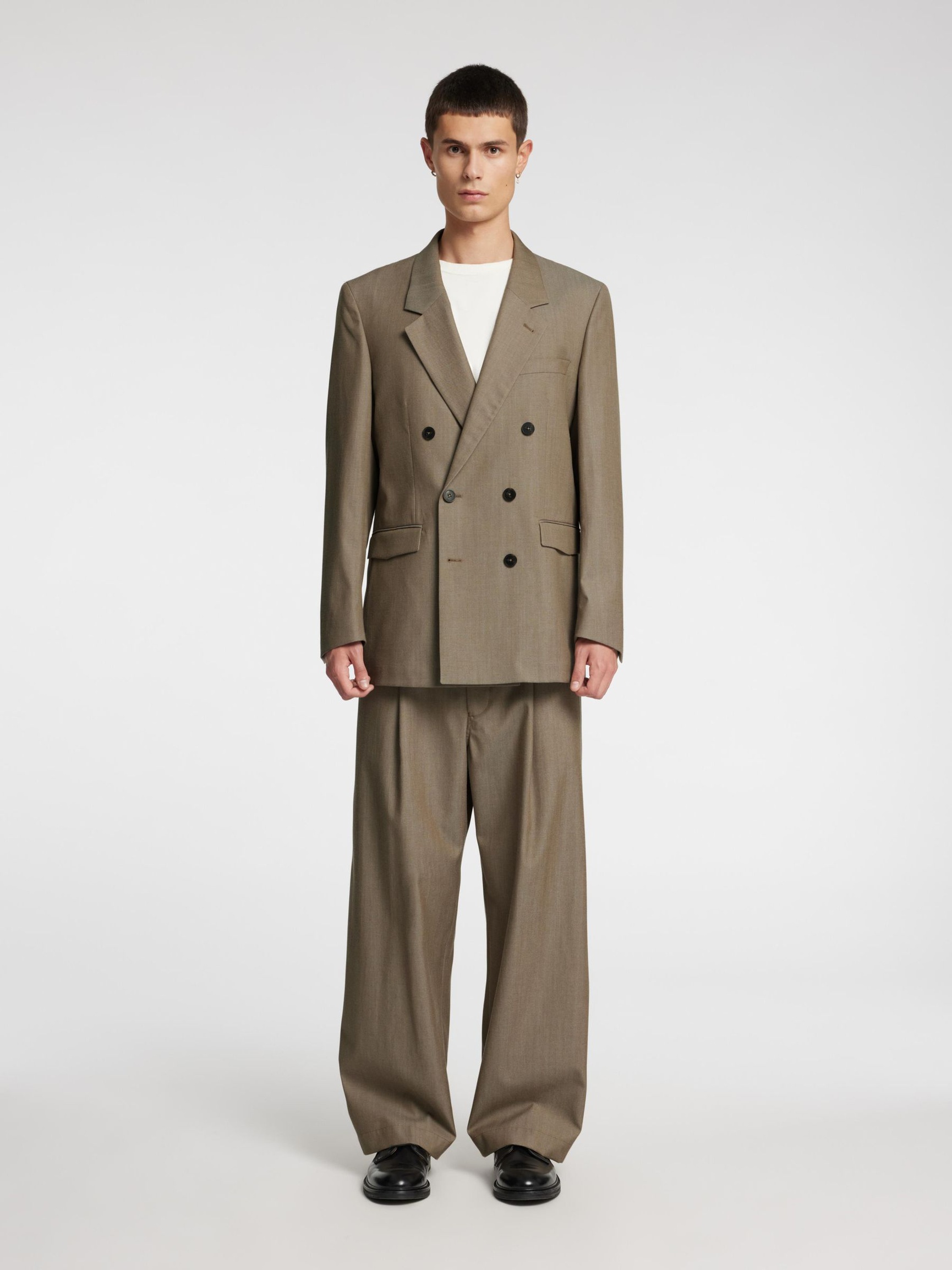 WOOL BLEND DOUBLE-BREASTED BLAZER, Brindle, highres