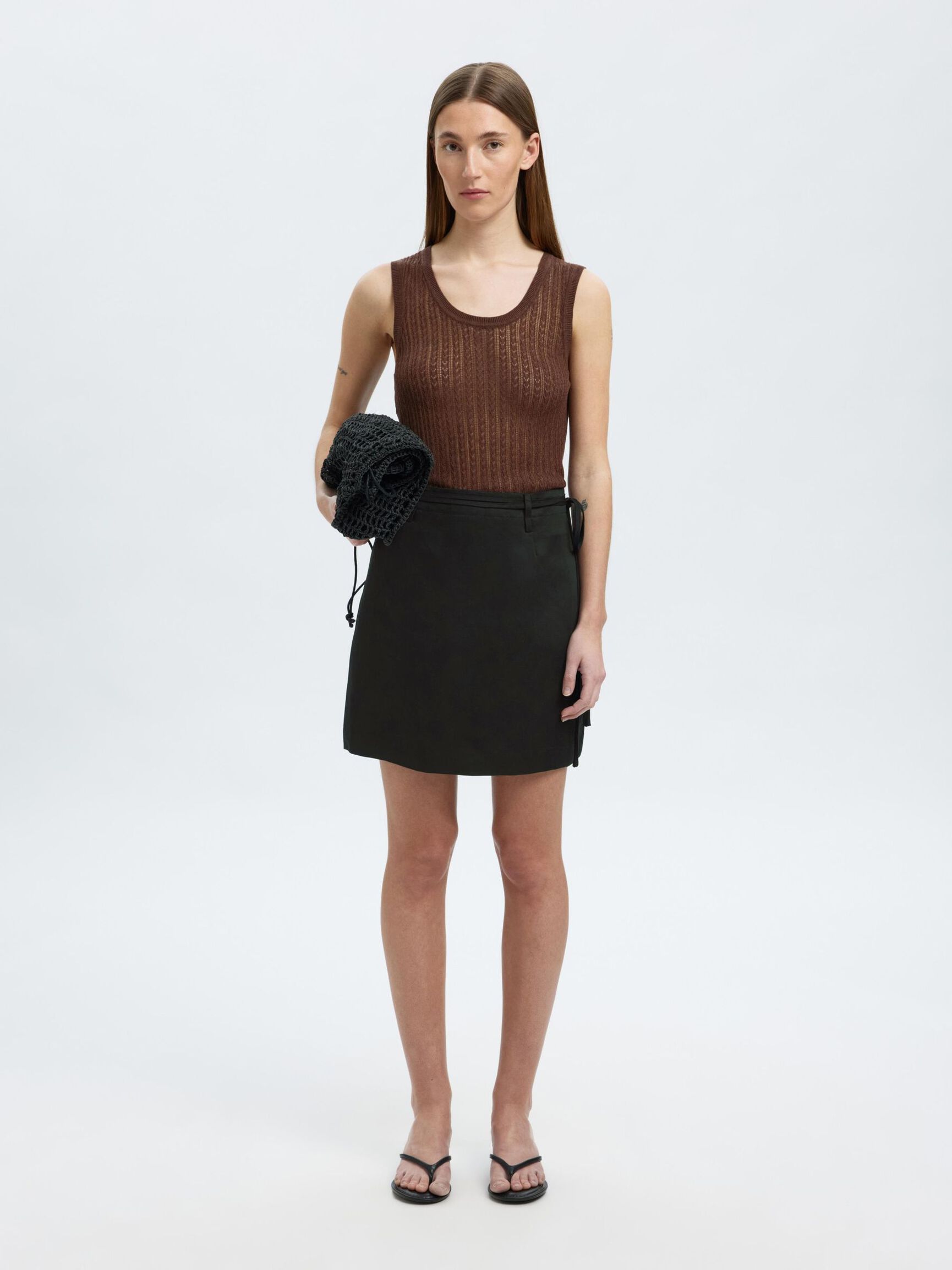 MÉLANGE DE LIN MINI-JUPE, Black, highres