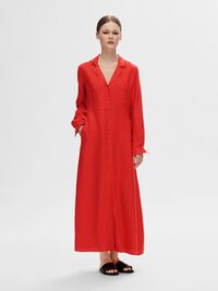 LEINENMIX MAXI BLUSENKLEID, Flame Scarlet, highres