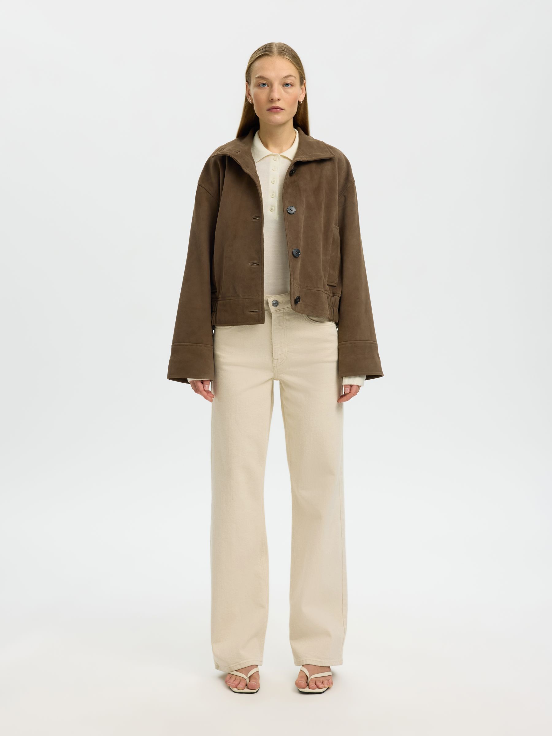 HIGH WAIST WIDE LEG JEANS, Ecru, highres