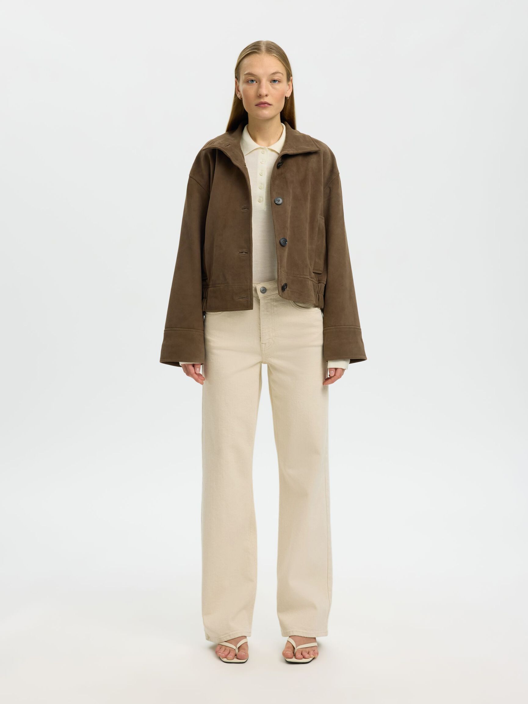 HIGH WAIST WIDE LEG JEANS, Ecru, highres