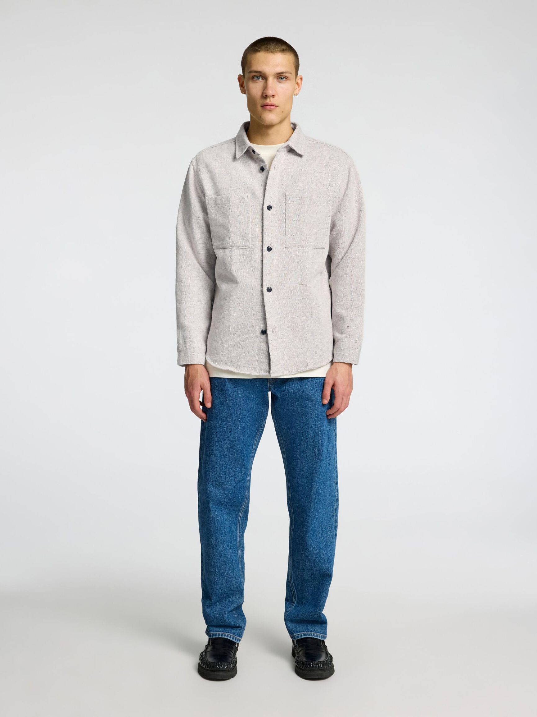 REGULAR FIT LINEN BLEND OVERSHIRT, Oatmeal, highres
