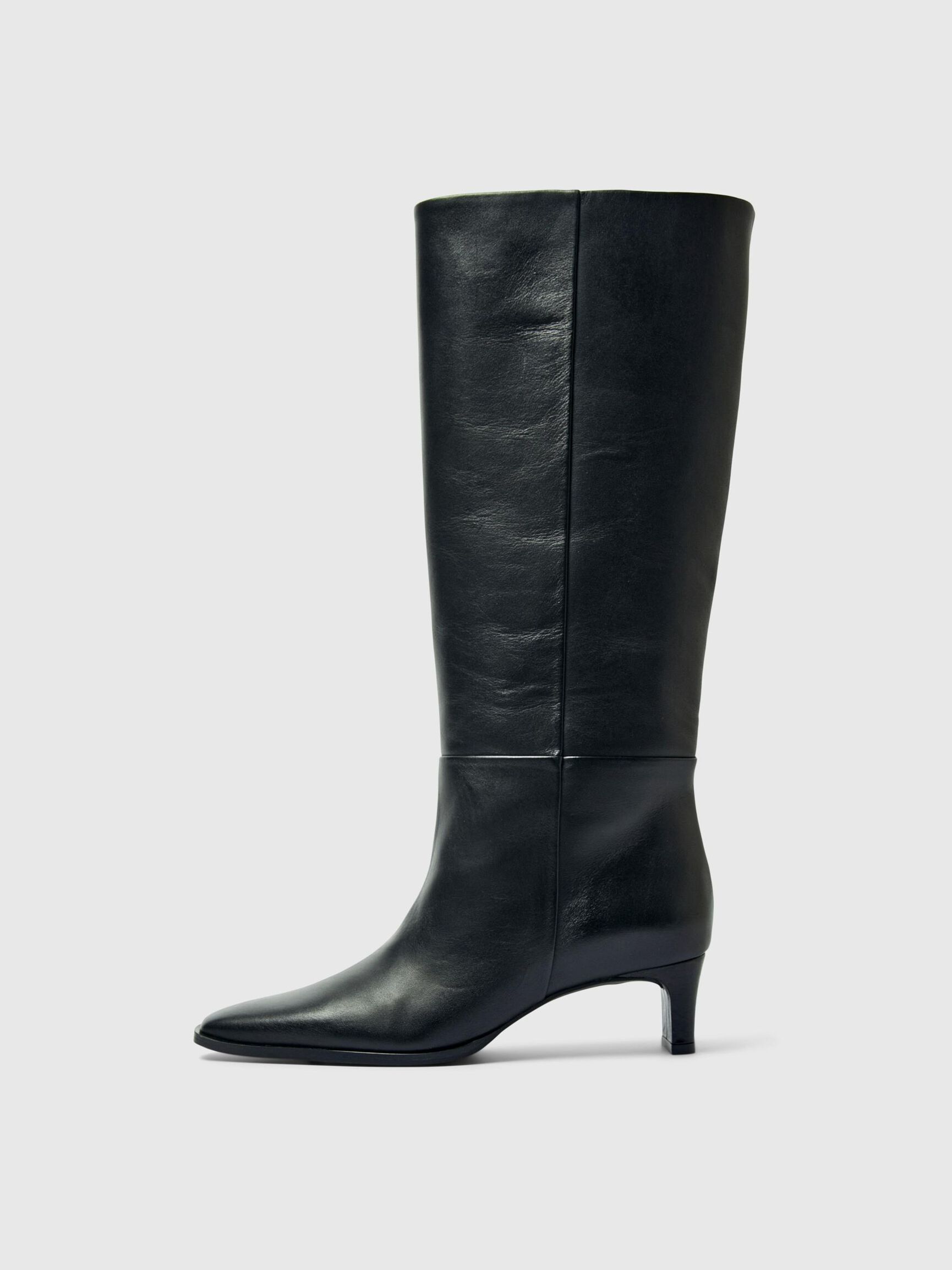 LEATHER HEELED BOOTS, Black, highres