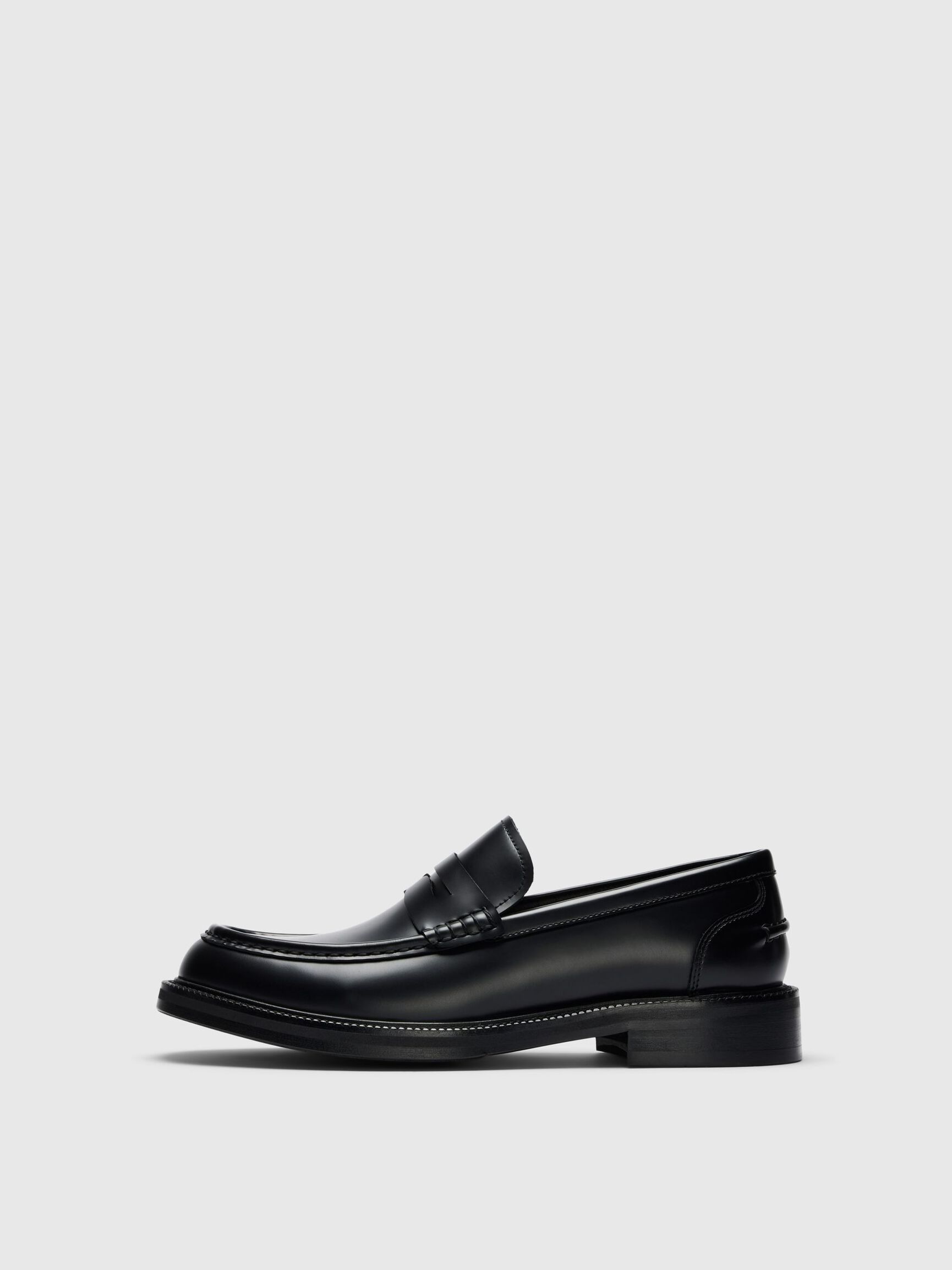 LEATHER  PENNY LOAFERS, Black, highres