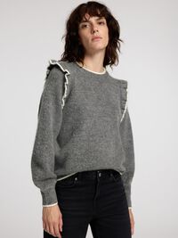 FRILLED PULLOVER, Medium Grey Melange, highres