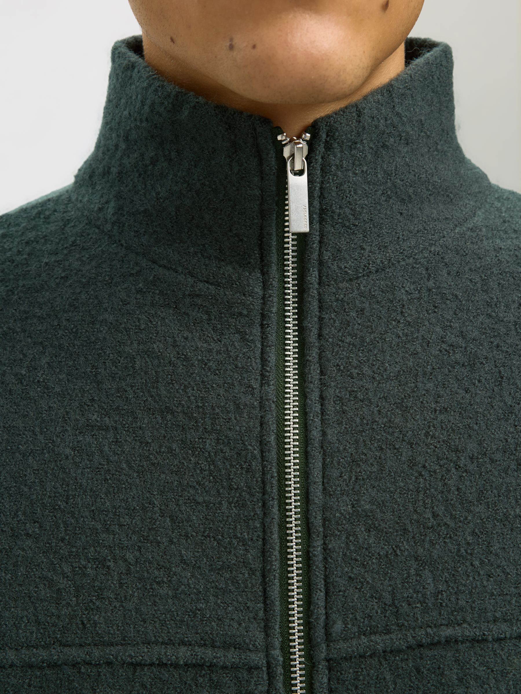 100% WOOL ZIP-FRONT CARDIGAN | Green | Selected
