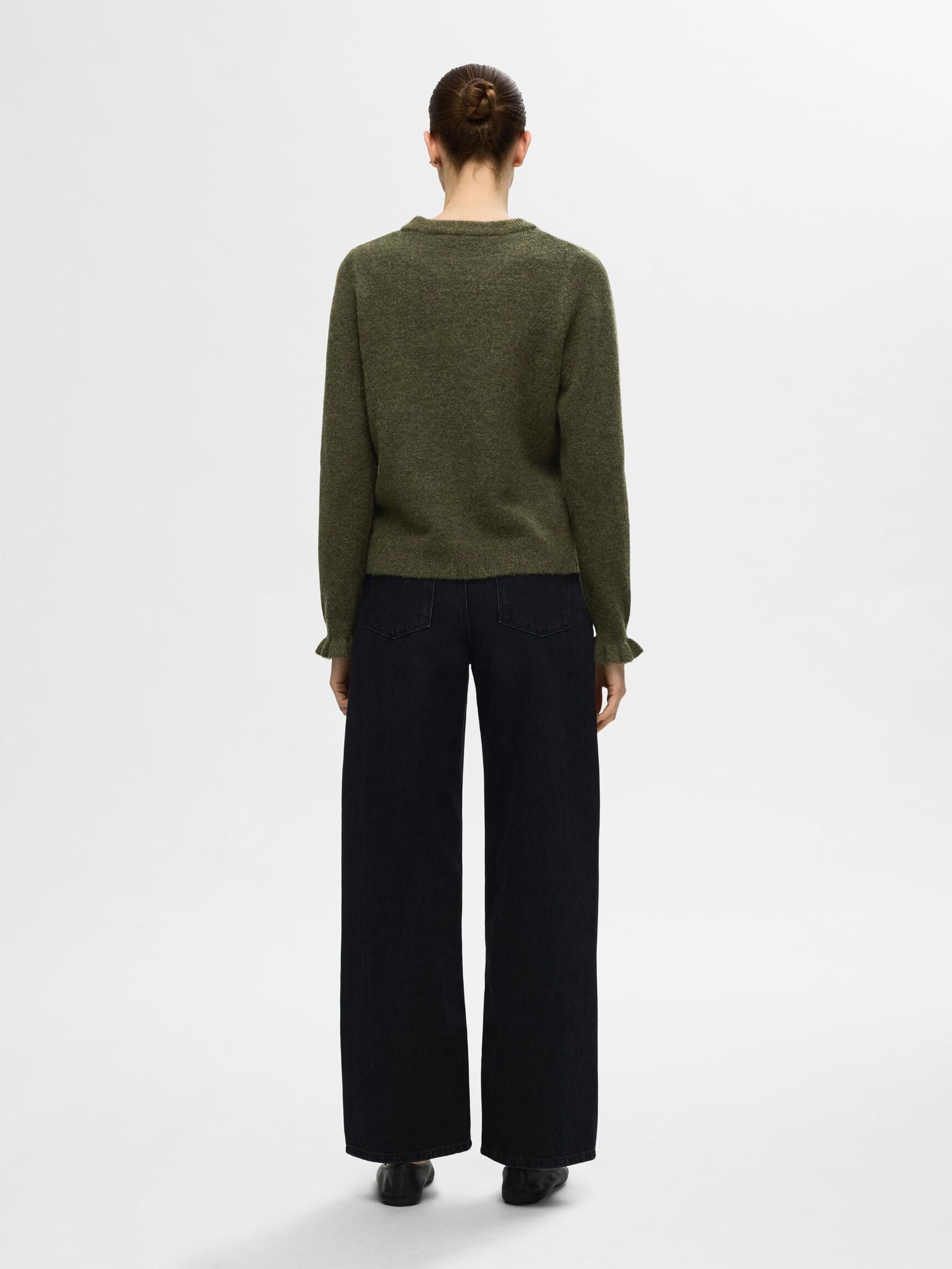 WOOL BLEND RUFFLED SLEEVE PULLOVER, Kalamata, highres