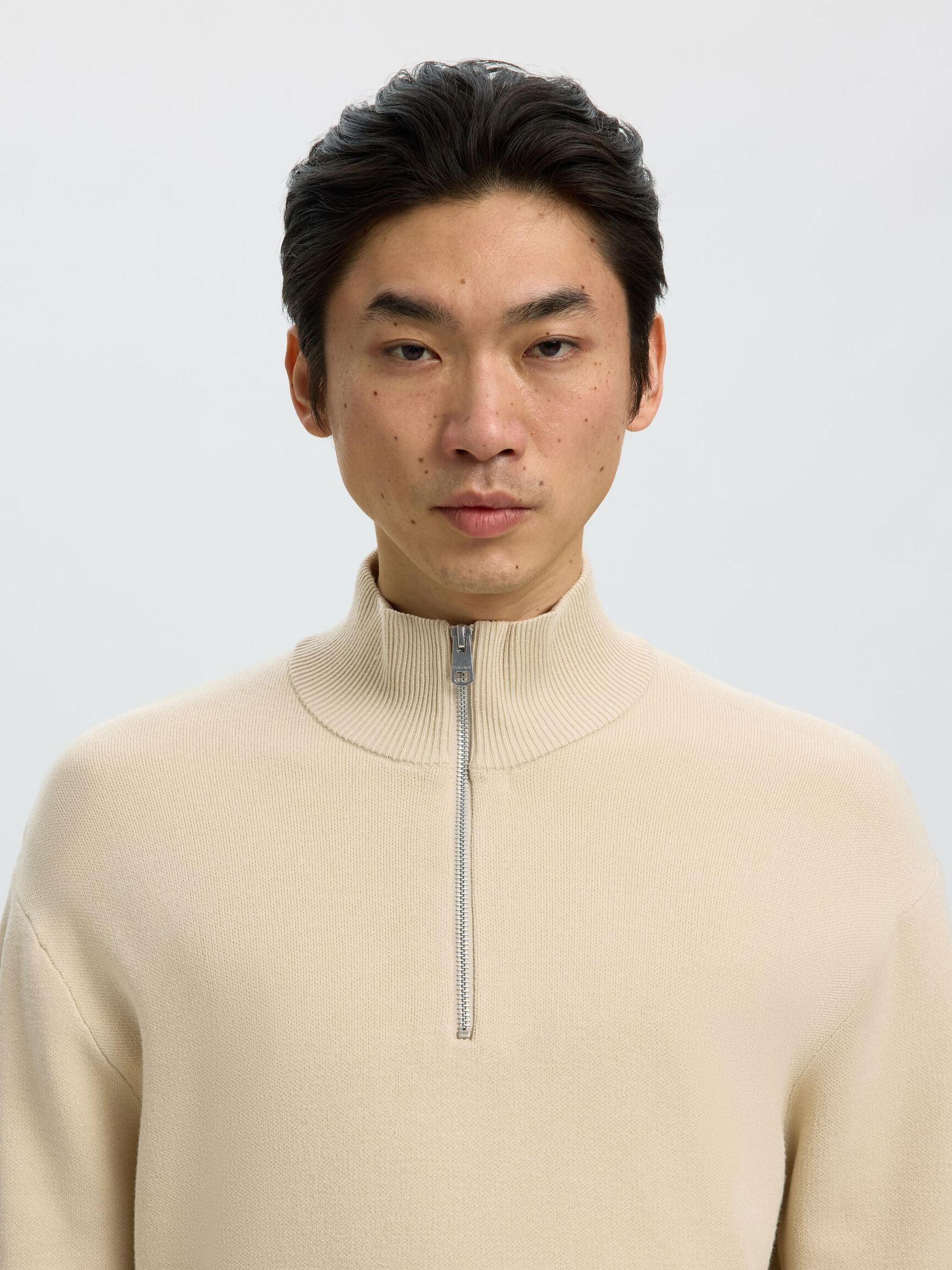 HALF ZIP PULLOVER, Oatmeal, highres