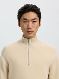HALF ZIP PULLOVER, Oatmeal, highres