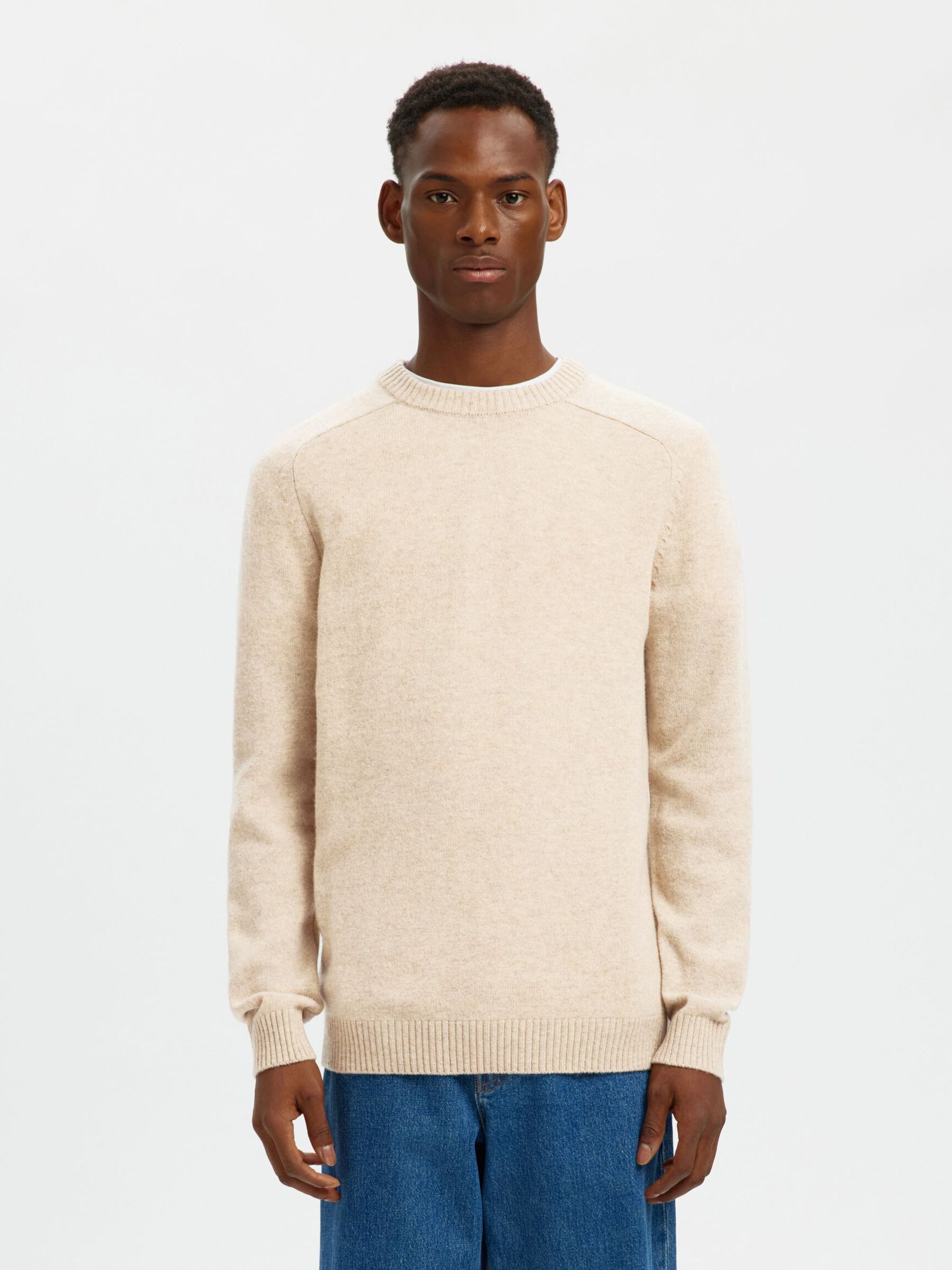 CREW NECK KNITTED JUMPER, Kelp, highres