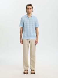 SHORT SLEEVED KNITTED POLO SHIRT, Cashmere Blue, highres