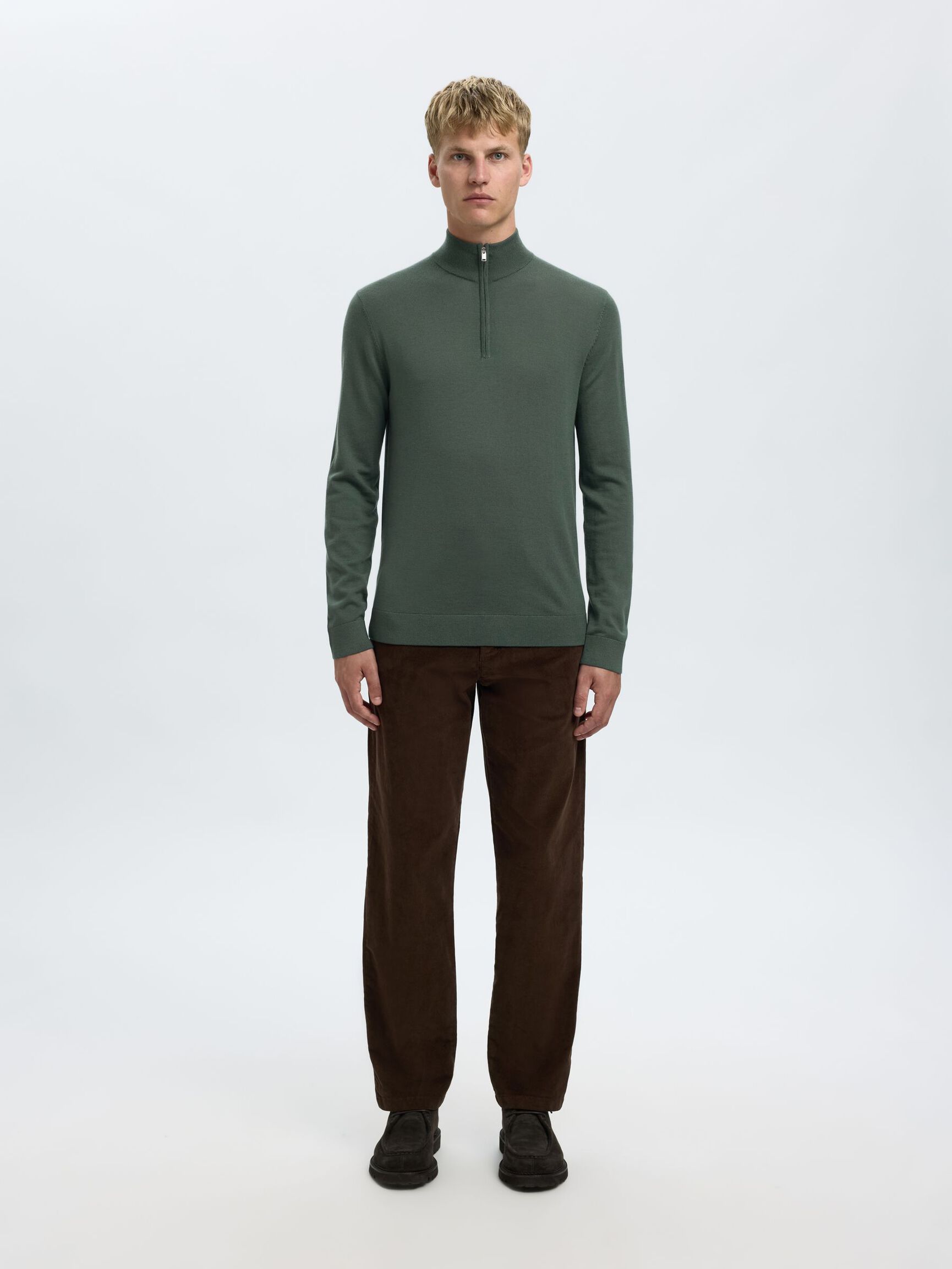 100% MERINO WOOL HALF-ZIP JUMPER, Deep Forest, highres