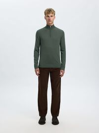 100% MERINO WOOL HALF-ZIP JUMPER, Deep Forest, highres