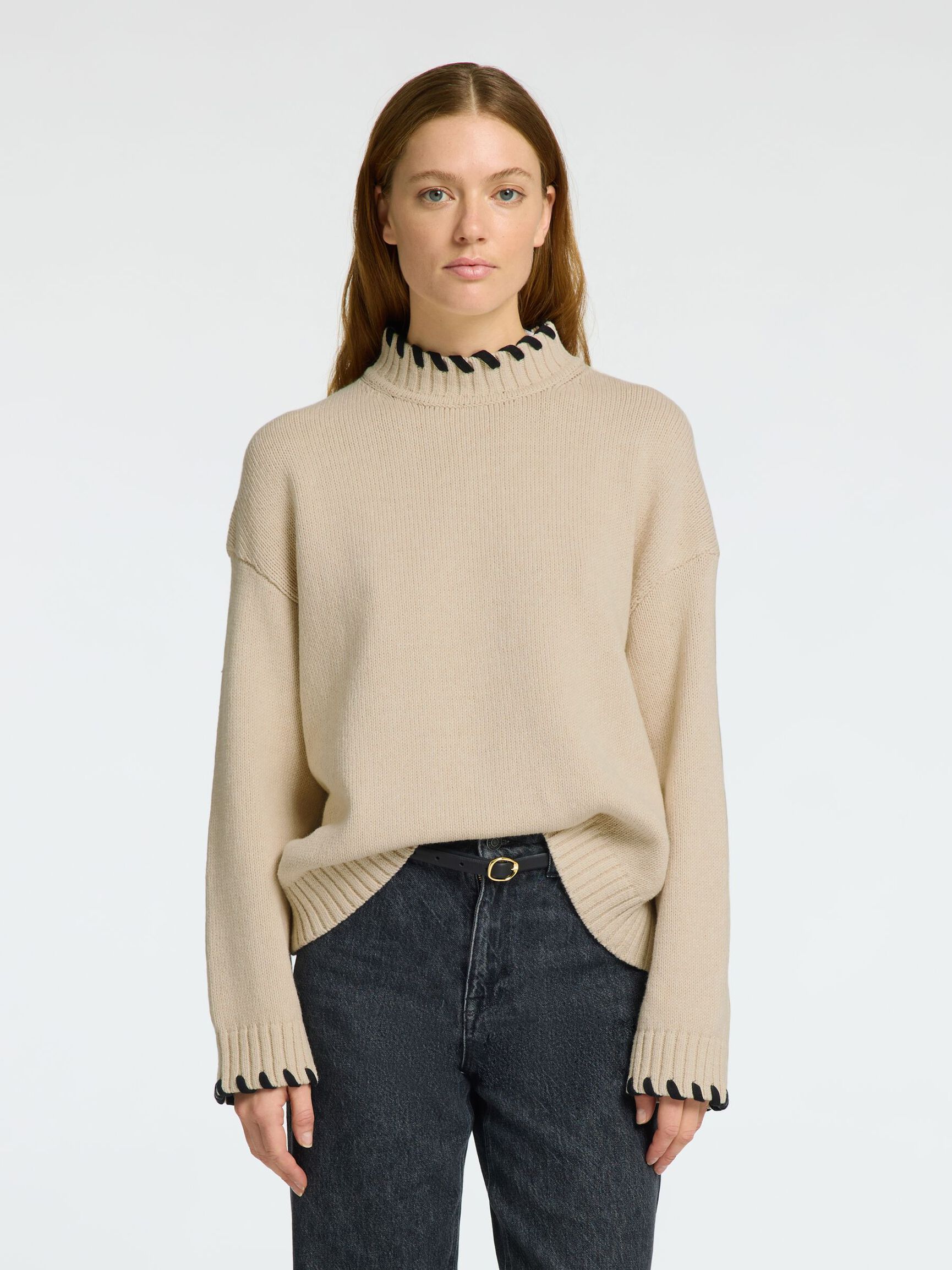 LÅNGA ÄRMAR TRÖJA MED HÖG HALS, Birch, highres