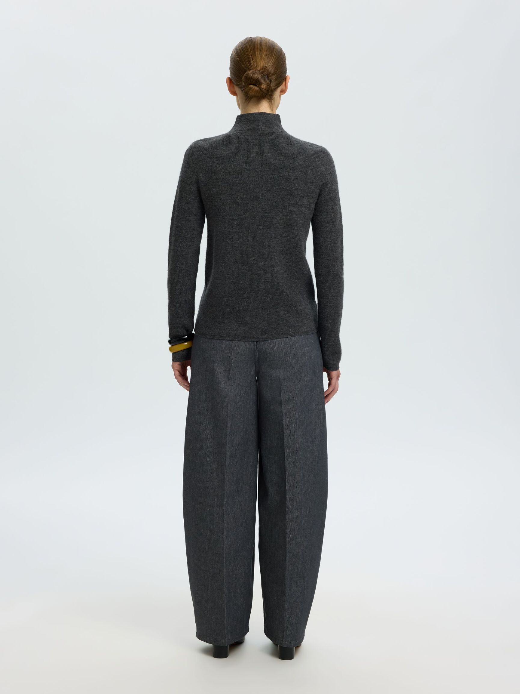 HIGH-NECK BUTTON-THROUGH KNITTED CARDIGAN, Medium Grey Melange, highres