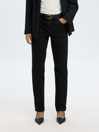 MID WAIST SLIM TAPERED-FIT JEANS, Black Denim, highres