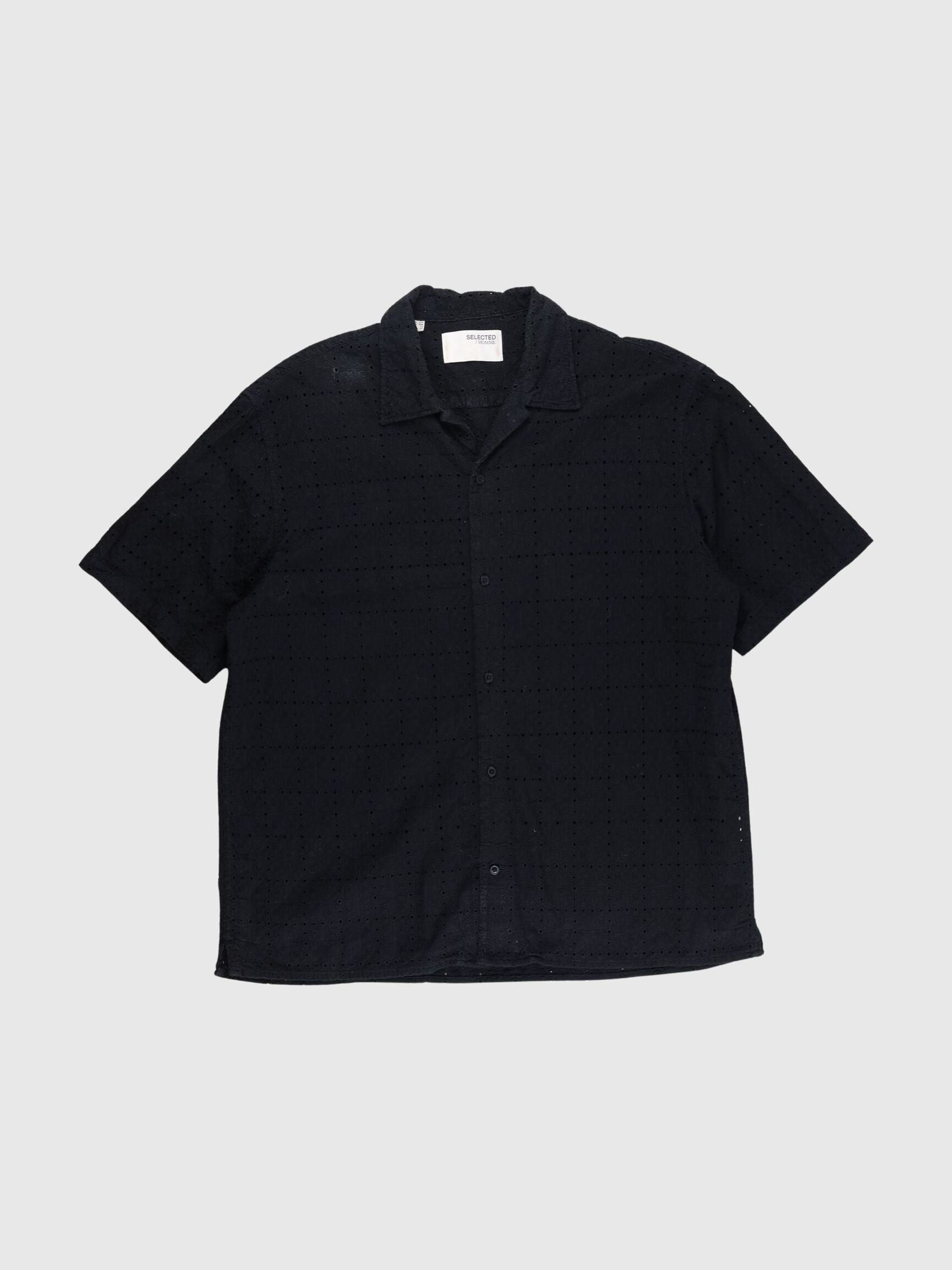BRODERIE ANGLAISE KORTÆRMET SKJORTE, Black, highres