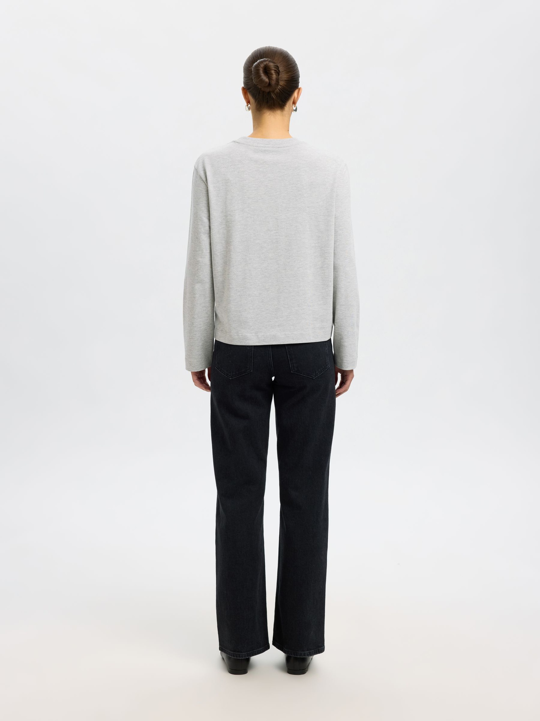 LONG-SLEEVED BOXY T-SHIRT, Light Grey Melange, highres