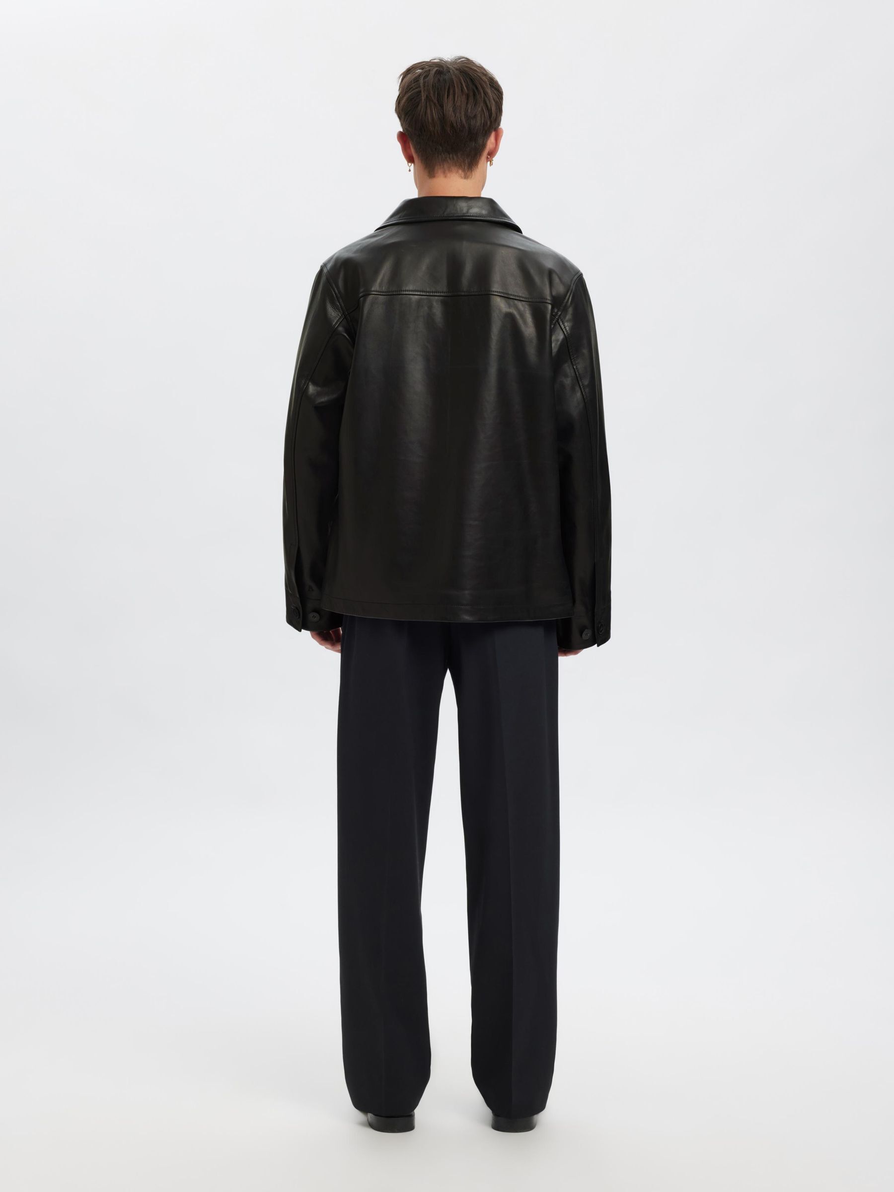 BOUTONNÉ VESTE EN CUIR, Black, highres