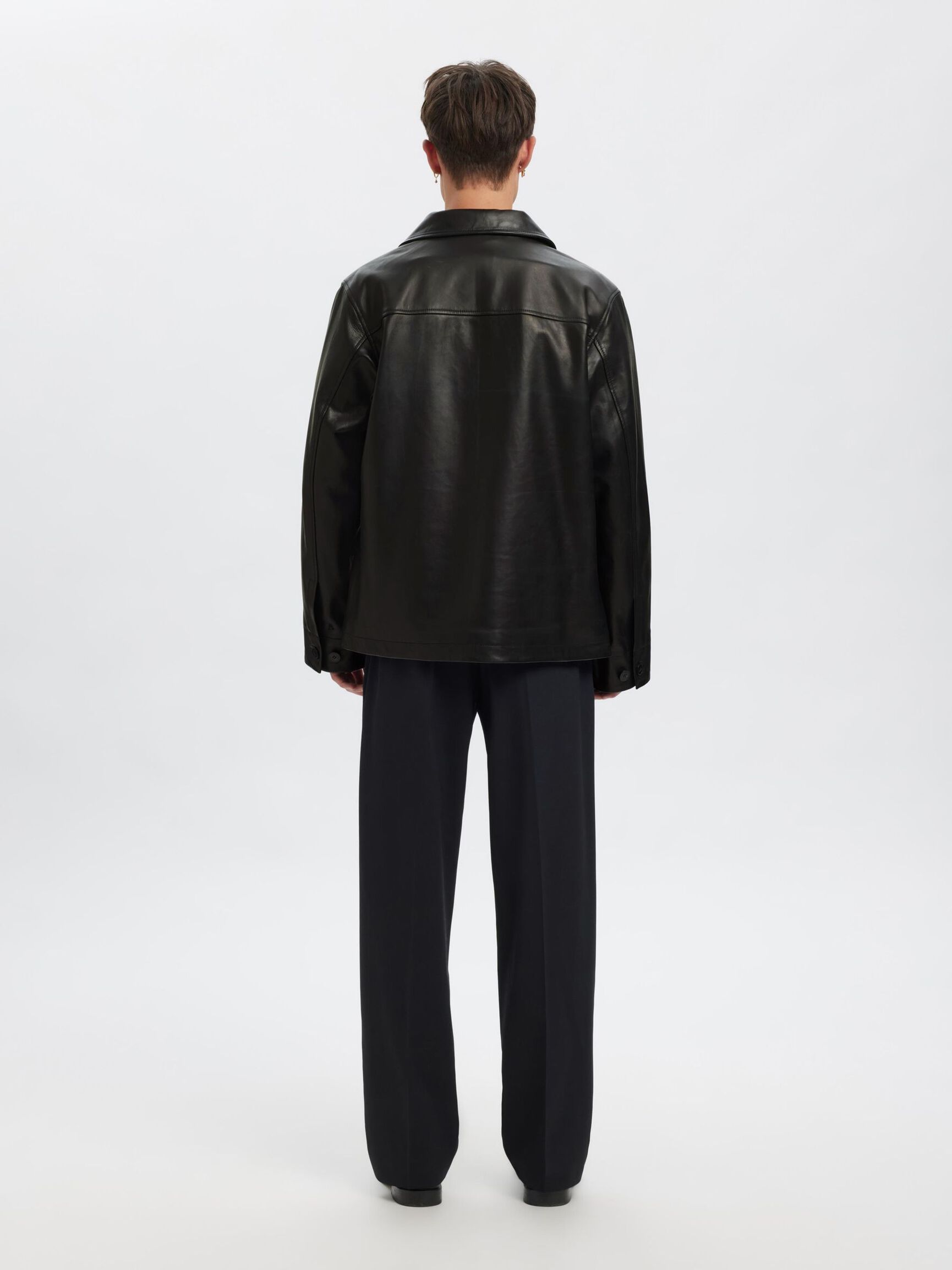 BOUTONNÉ VESTE EN CUIR, Black, highres