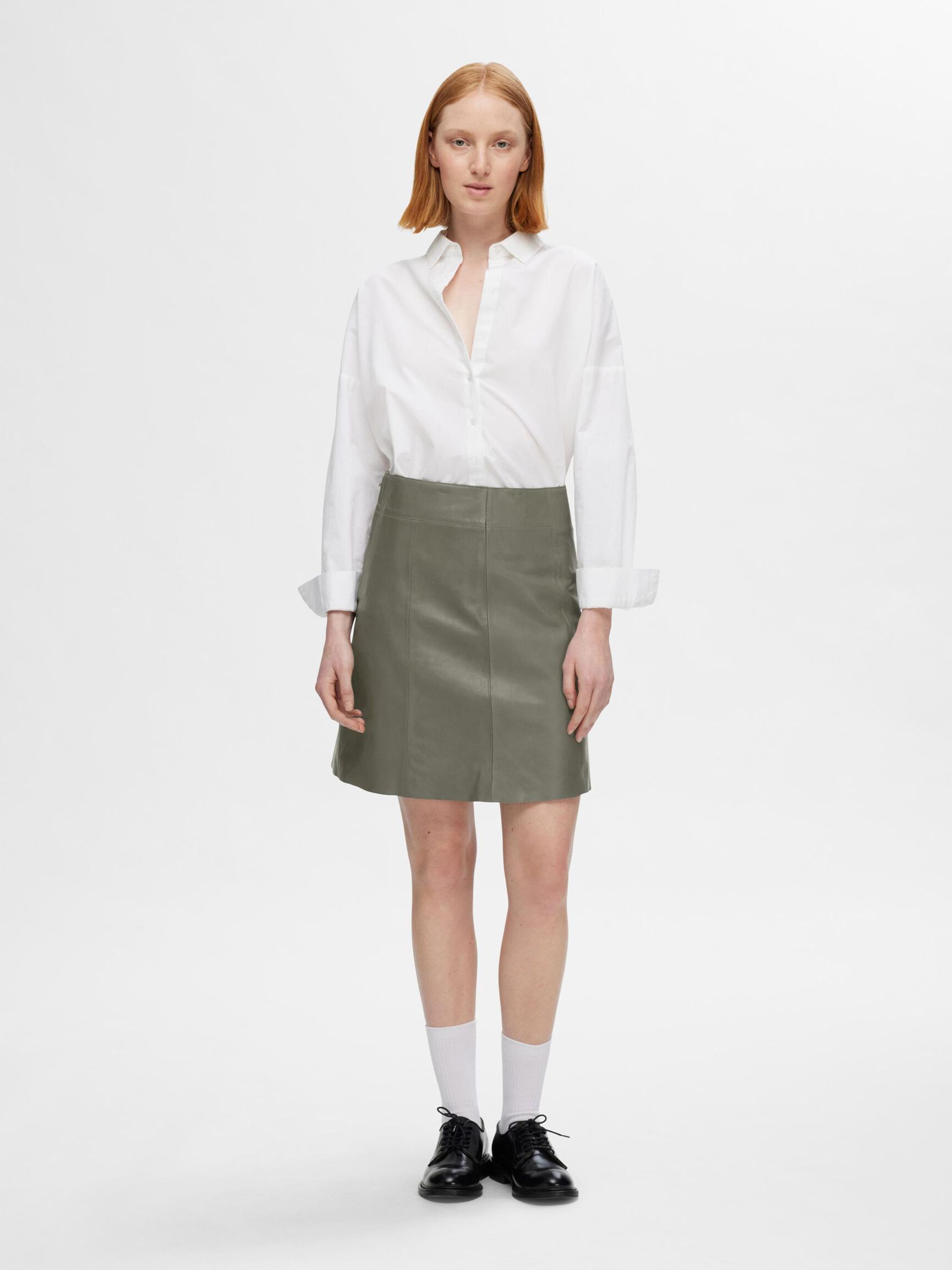 MINI LEATHER SKIRT, Kalamata, highres