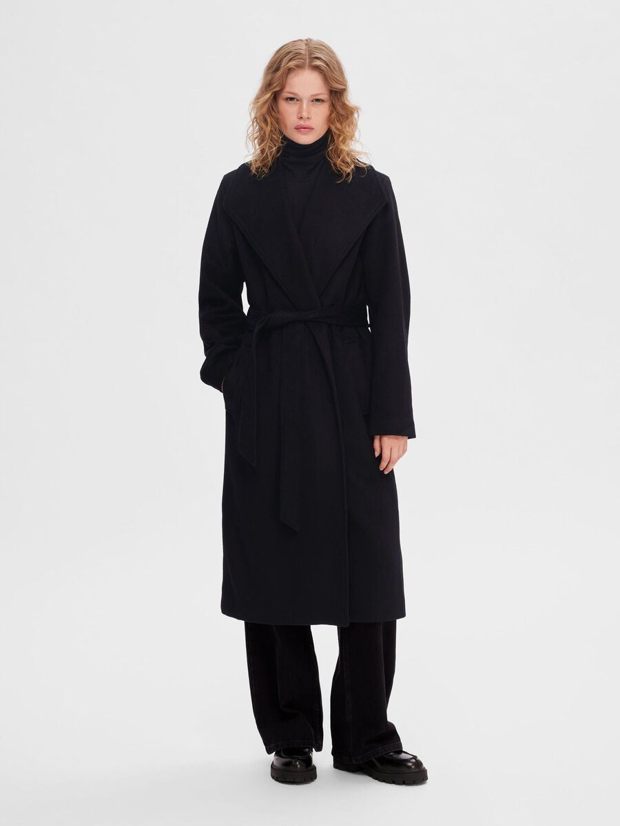 Selected BELTED WOOL BLEND COAT, Black, highres - 16090093_Black_003.jpg