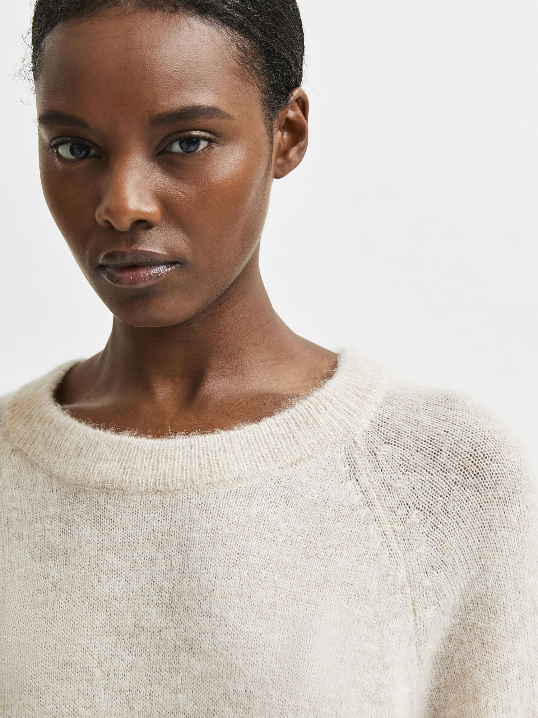 LONG SLEEVED KNITTED DRESS, Birch, highres