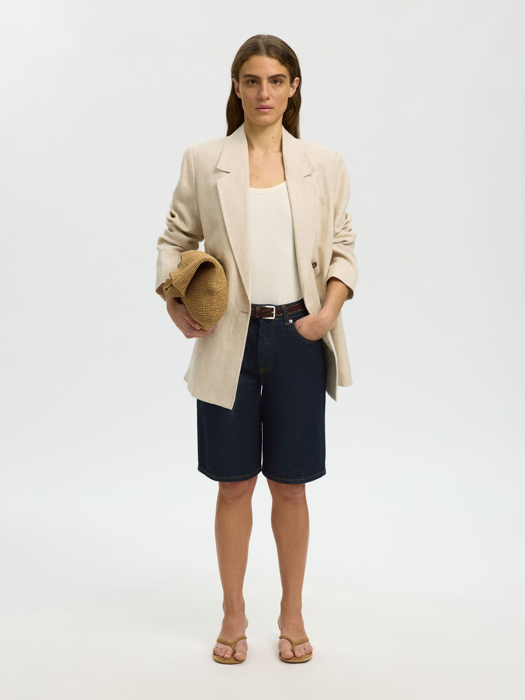 DARK WASH DENIM SHORTS, Dark Blue Denim, highres