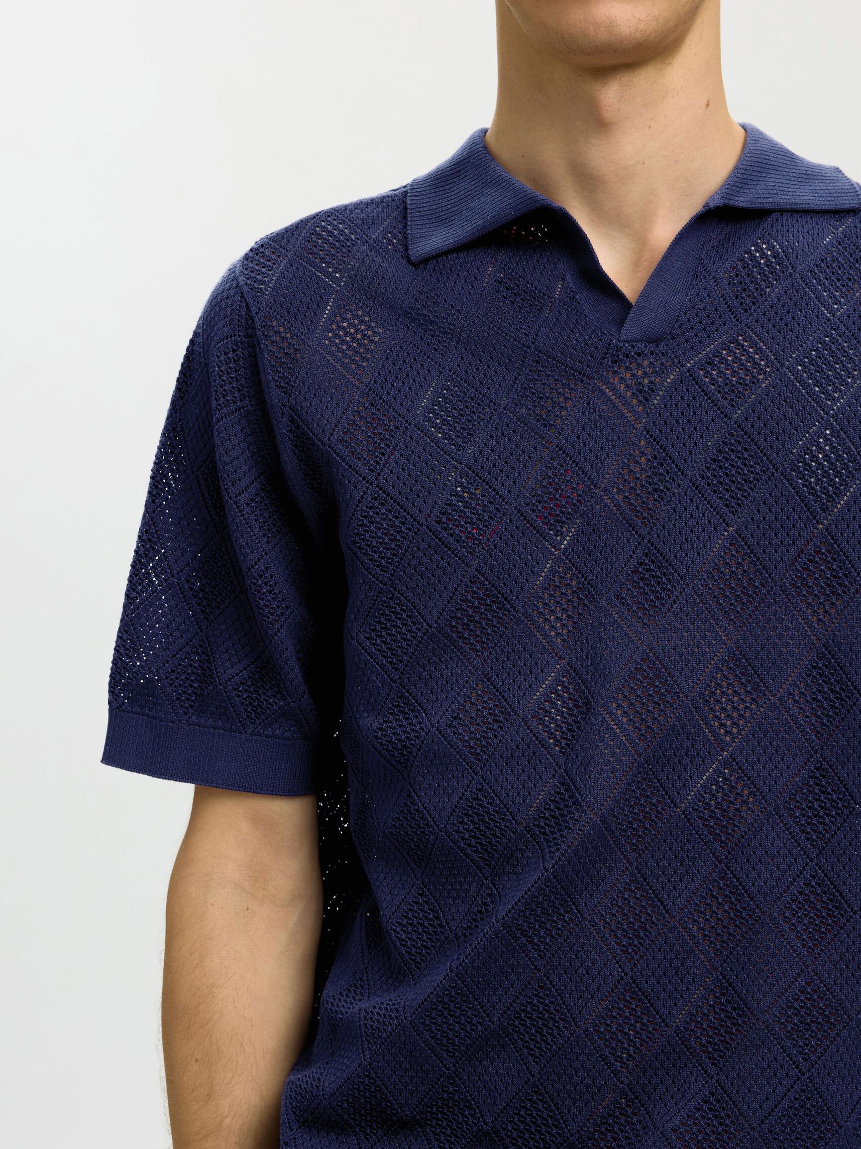 SHORT SLEEVED KNITTED POLO SHIRT, Ocean Cavern, highres