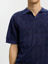 SHORT SLEEVED KNITTED POLO SHIRT, Ocean Cavern, highres
