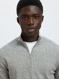 HALF-ZIP KNITTED JUMPER, Light Grey Melange, highres