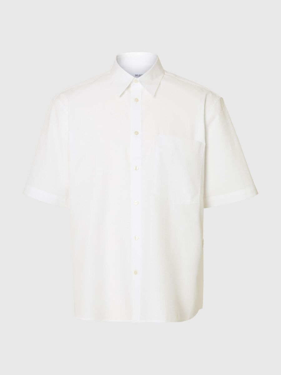 Selected 100% COTTON SHORT SLEEVED SHIRT, White, highres - 16099040_White_1214321_001.jpg