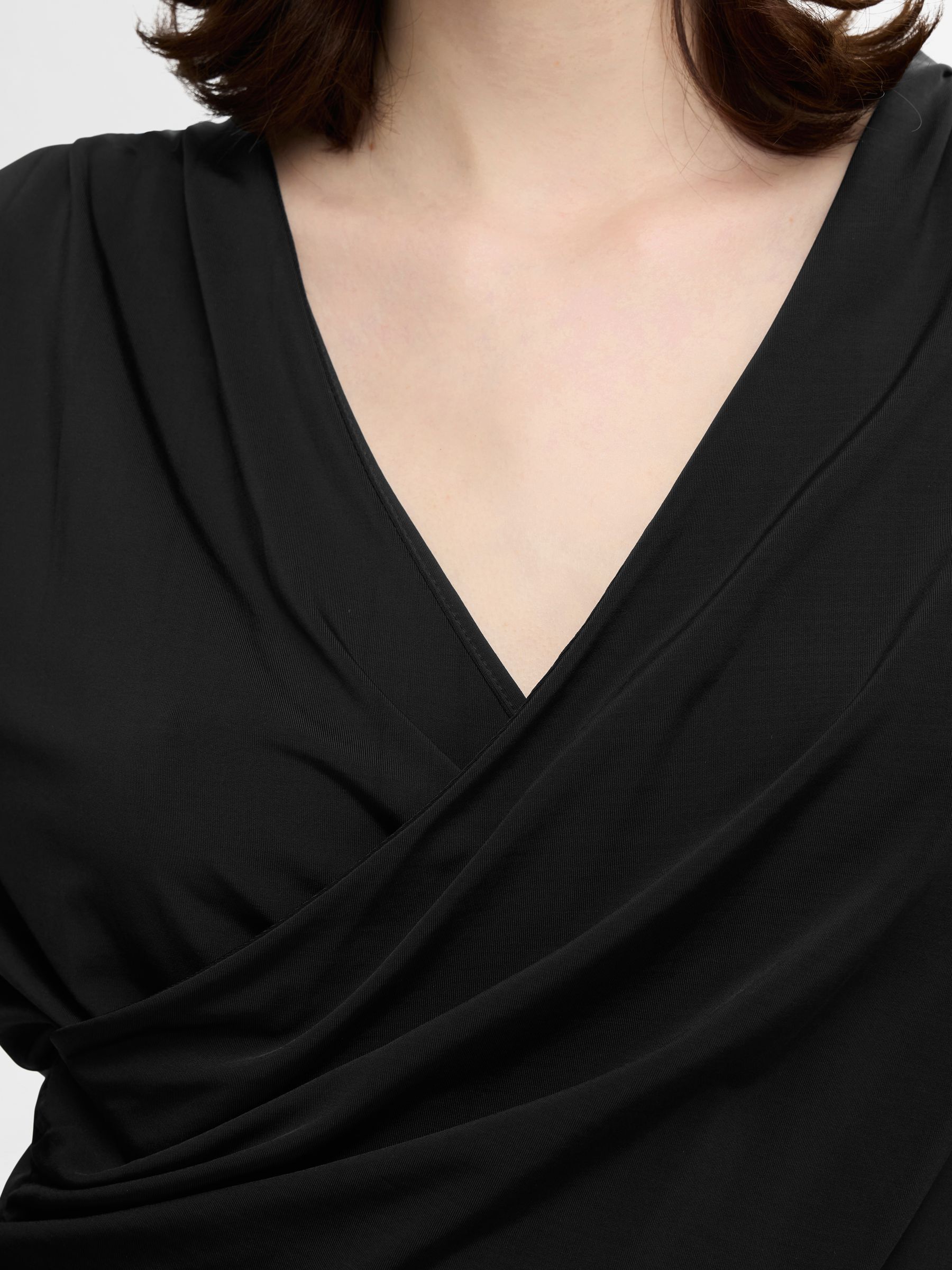 VISCOSE BLEND WRAP TOP, Black, highres
