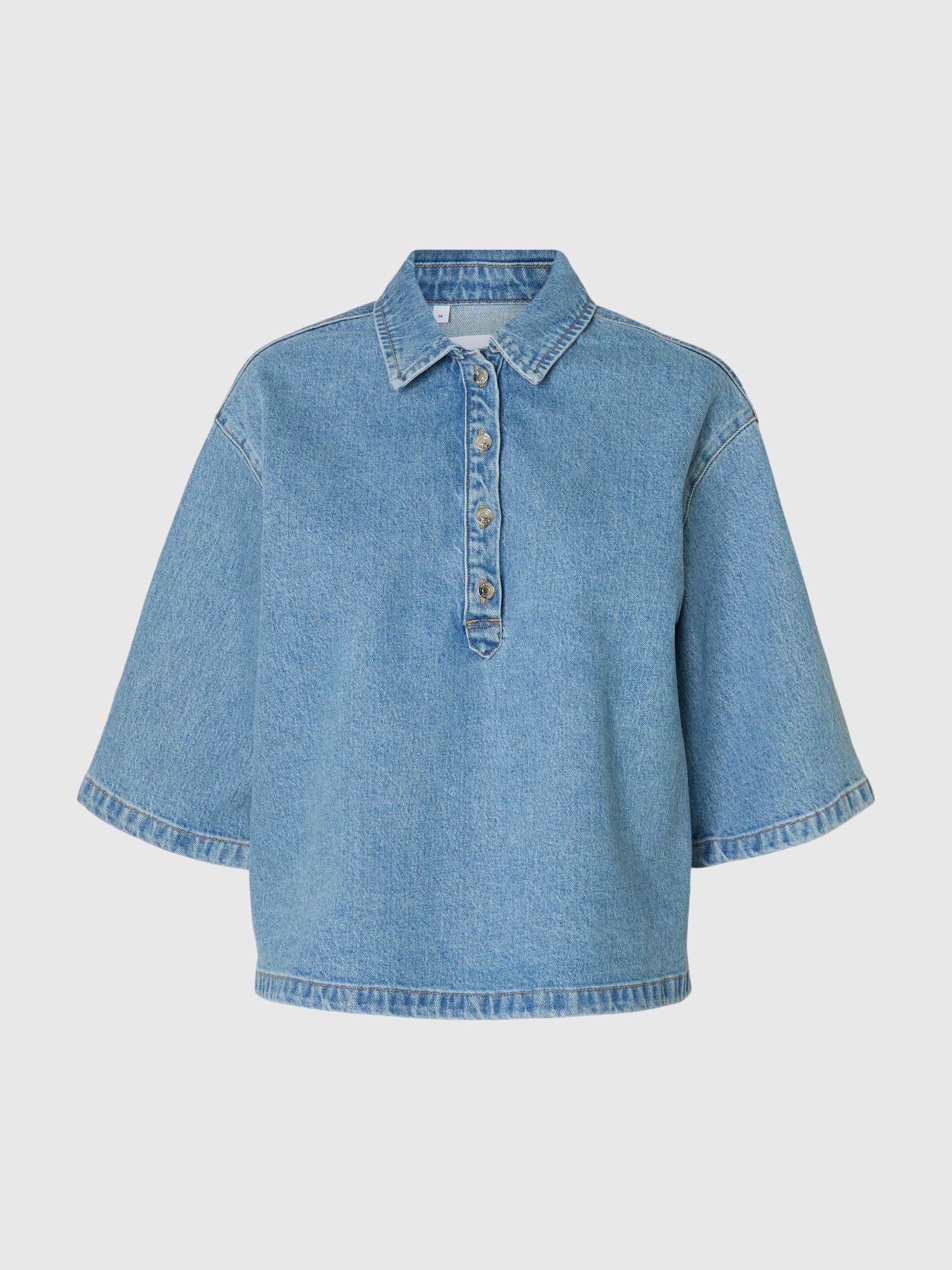 DENIM POLO, Light Blue Denim, highres