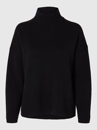 HIGH NECK  KNITTED JUMPER, Black, highres