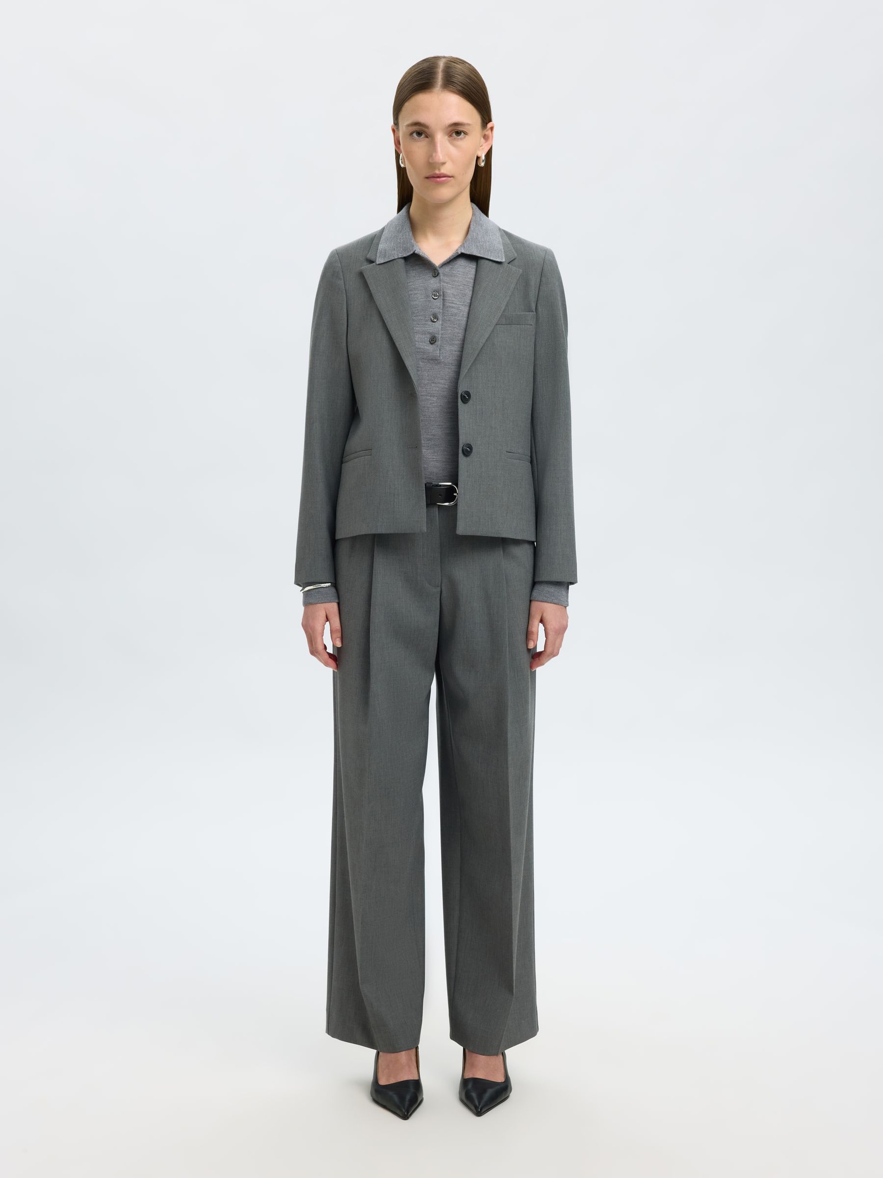 CROPPED SINGLE-BREASTED BLAZER, Medium Grey Melange, highres