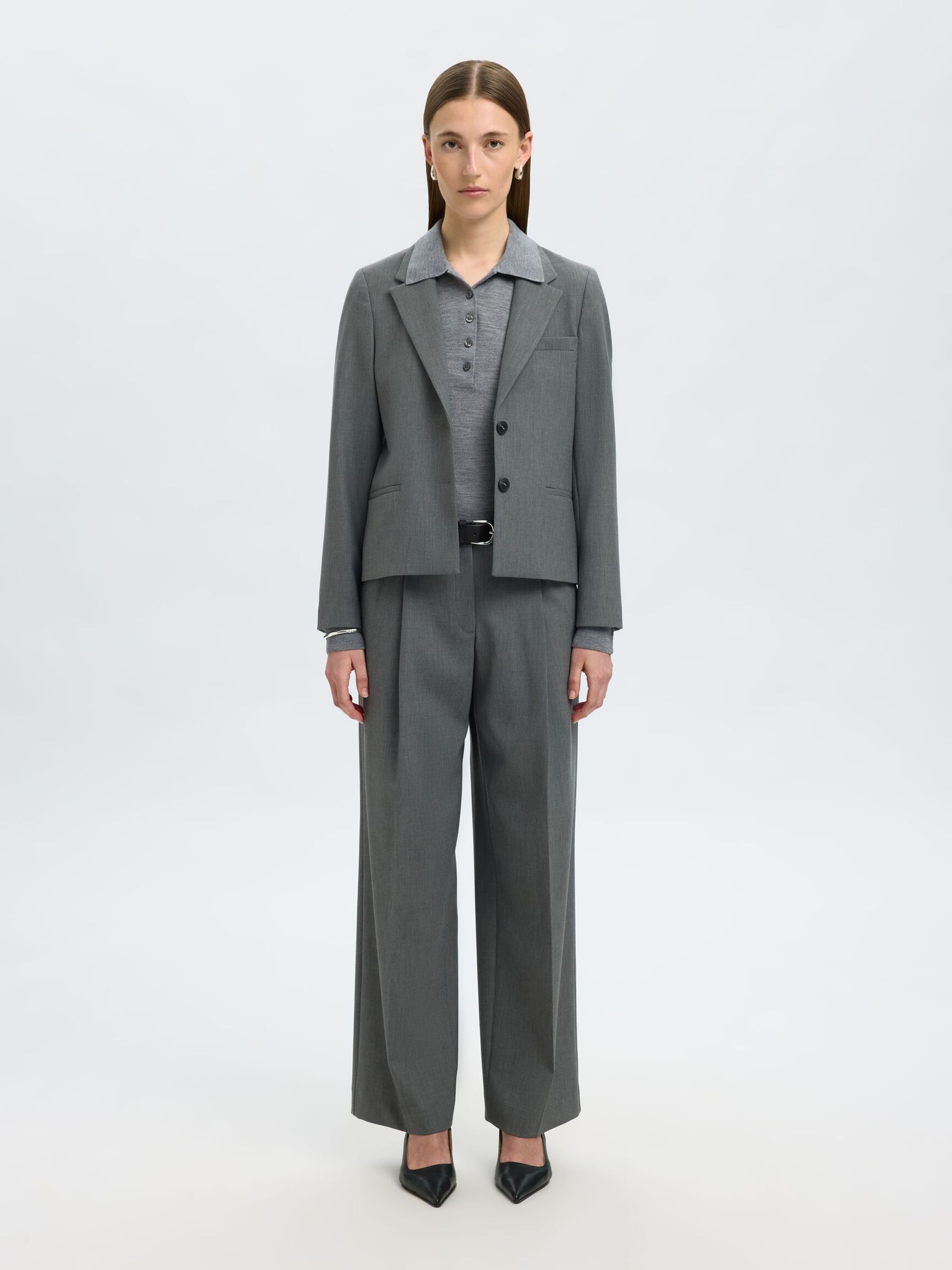CROPPED  SINGLE-BREASTED BLAZER, Medium Grey Melange, highres