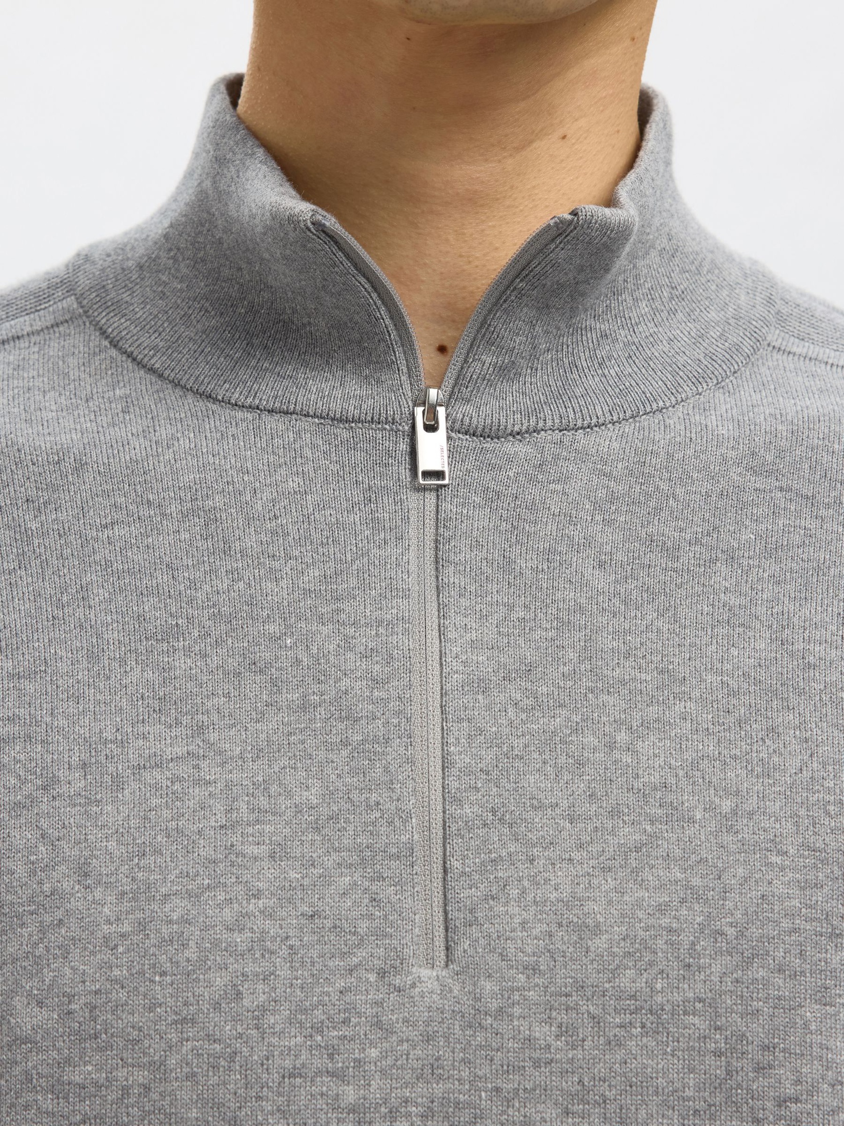 HALF-ZIP KNITTED JUMPER, Medium Grey Melange, highres