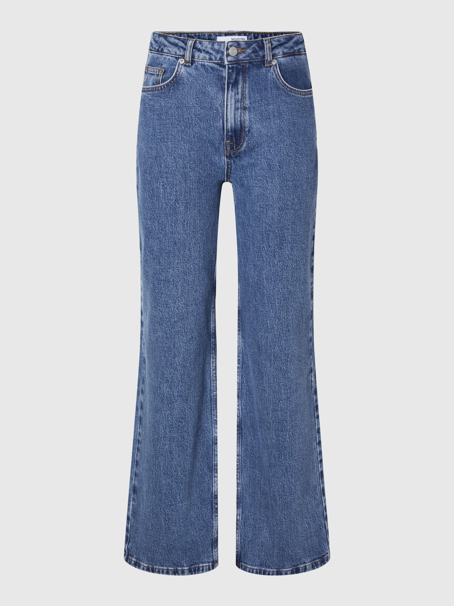 HIGH WAISTED WIDE LEG JEANS, Medium Blue Denim, highres