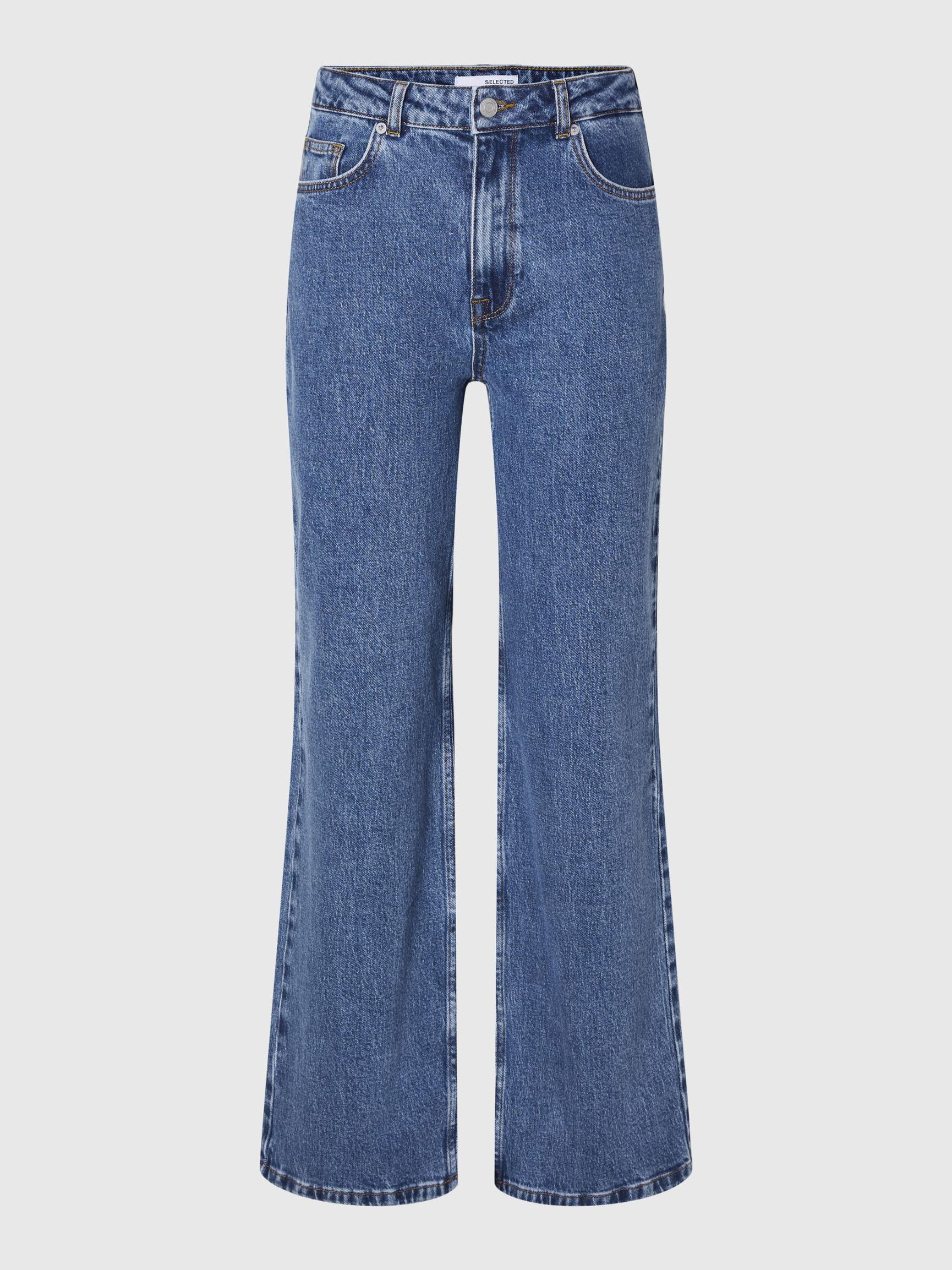 HIGH WAISTED WIDE LEG JEANS, Medium Blue Denim, highres