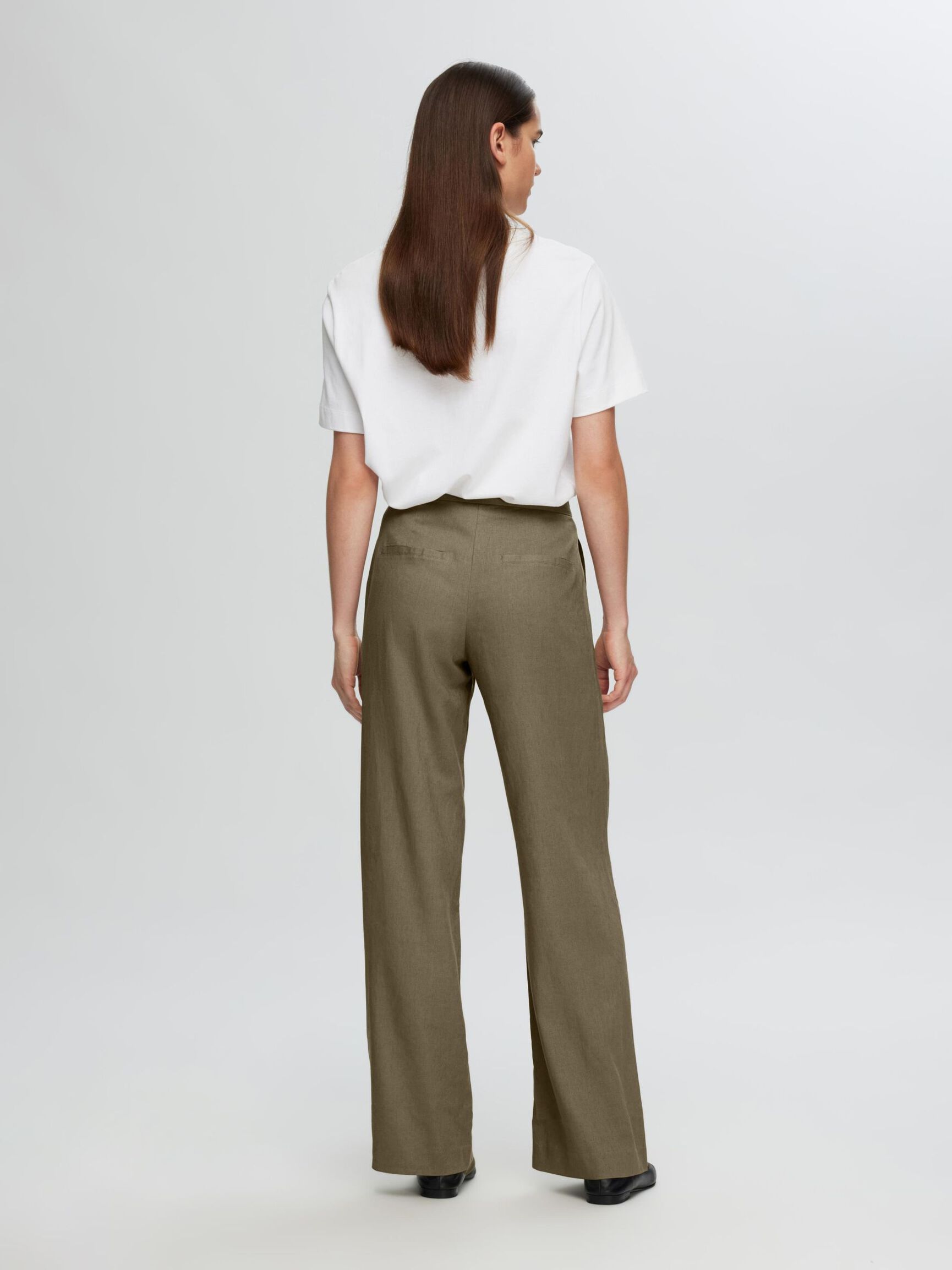 WIDE FIT LEINENMIX HOSE, Covert Green, highres