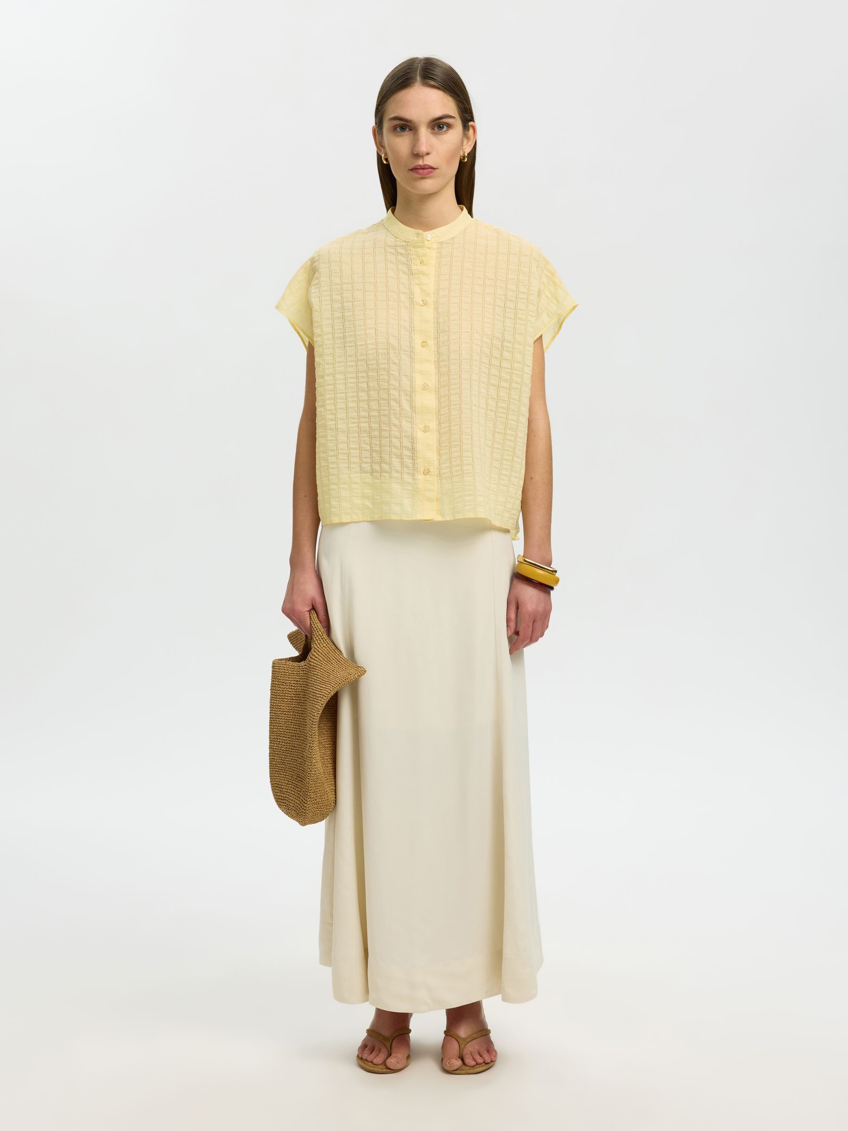 OVERSIZED SHORT SLEEVED SHIRT, Italian Straw, highres