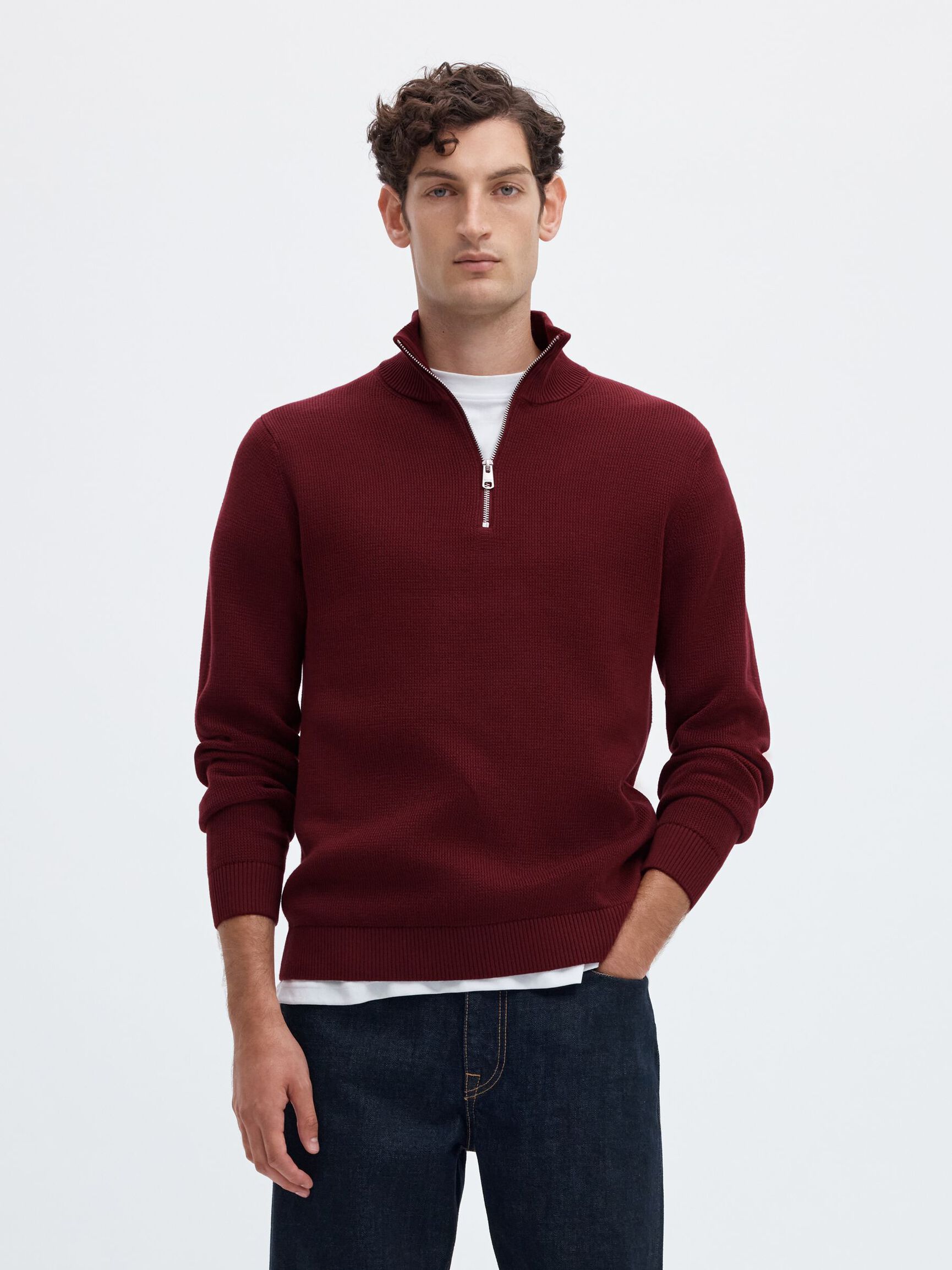 HALF-ZIP JUMPER, Tawny Port, highres
