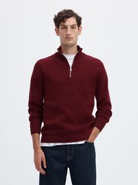 HALF-ZIP JUMPER, Tawny Port, highres