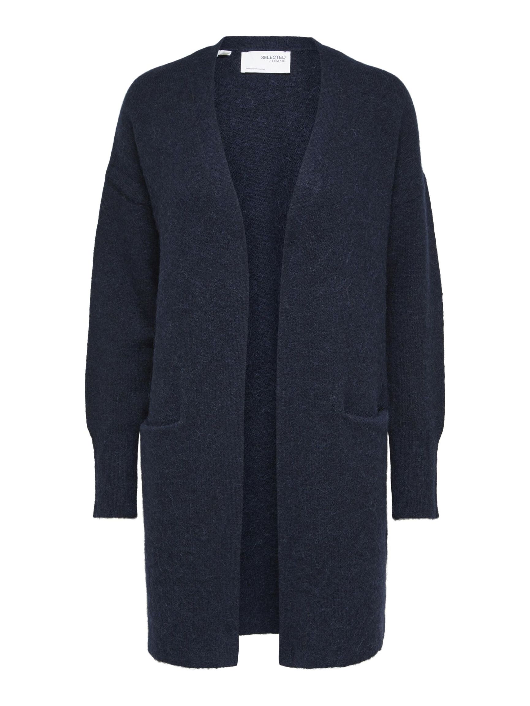 LONG KNITTED CARDIGAN, Dark Sapphire, highres