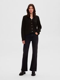RELAXED FIT WOLLGEMISCH STRICKJACKE, Black, highres